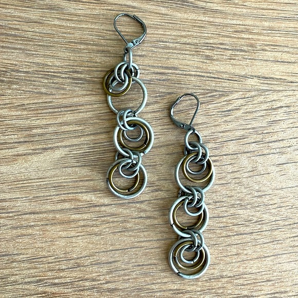 HAND CRAFTED EARRINGS HOOP BRASS GUNMETAL PIERCED - Picture 4 of 12